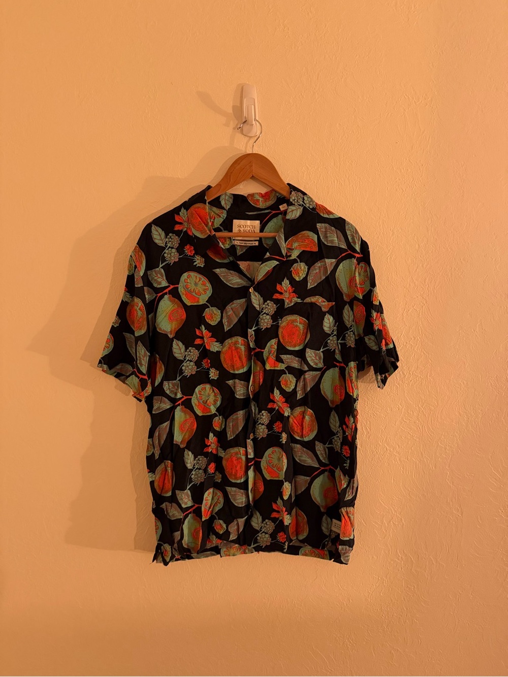 Scotch & Soda Black Short-Sleeve Button-Down with Orange and Green Floral Print